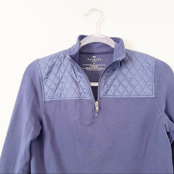 Talbots Women’s Petite Quarter Zip Pullover Sweatshirt Quilted Shoulders SP - Picture 4 of 5